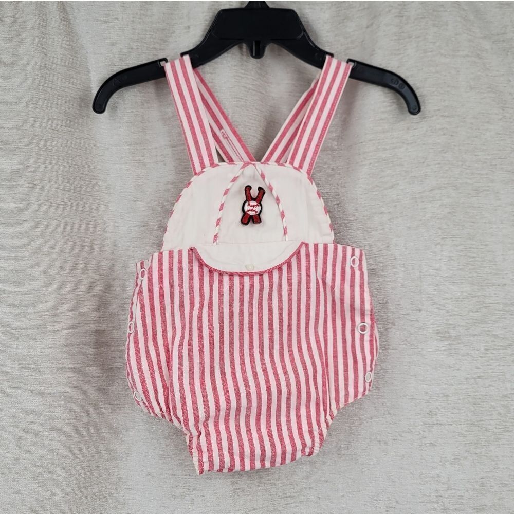 Cute Togs New Orleans 50s Vtg Red White Stripe Baseball Romper Overall Bubble